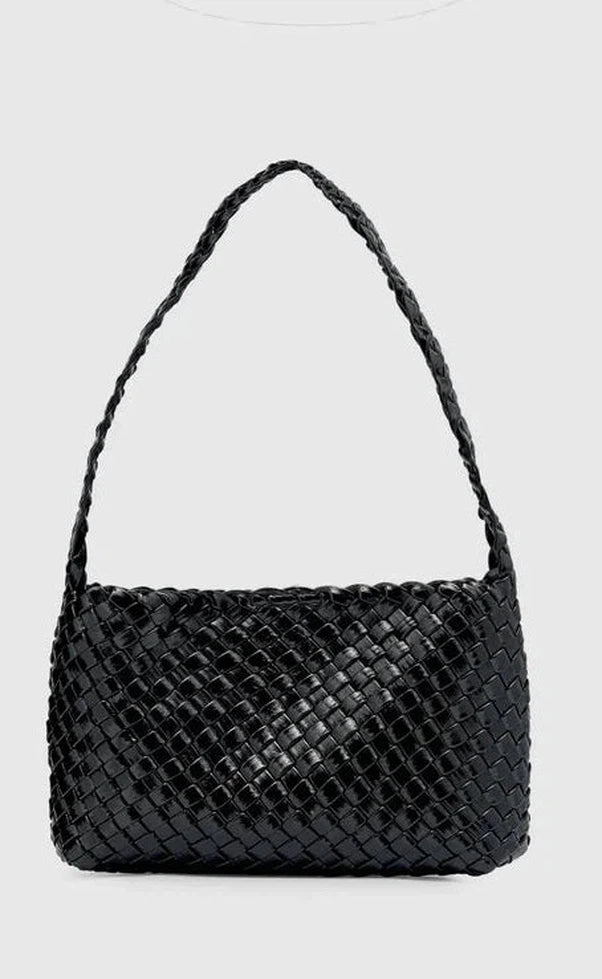 Luca Woven Shoulder Bag - Black Glossy Crinkle