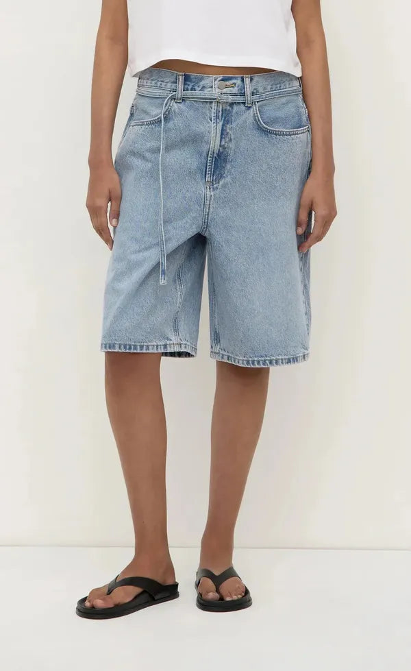 Loose Fit Long Denim Short - Mid wash
