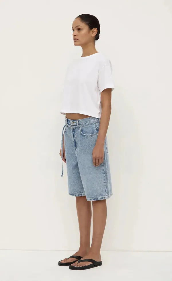 Loose Fit Long Denim Short - Mid wash