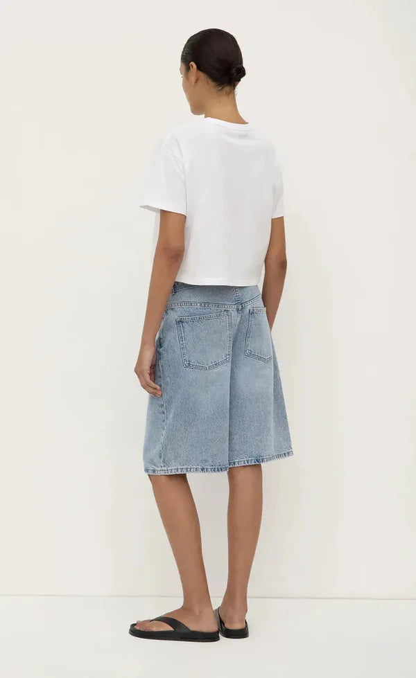 Loose Fit Long Denim Short - Mid wash