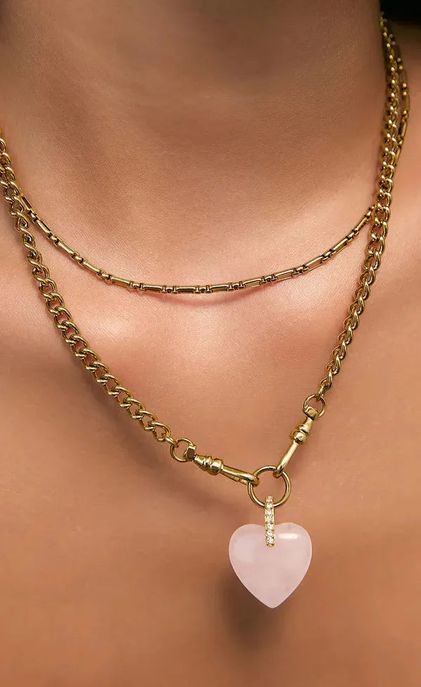 Violet Heart Necklace - Rose Quartz