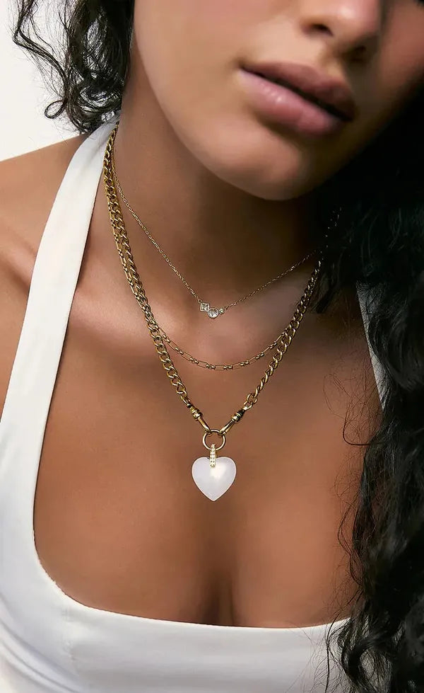 Violet Heart Necklace - White Agate