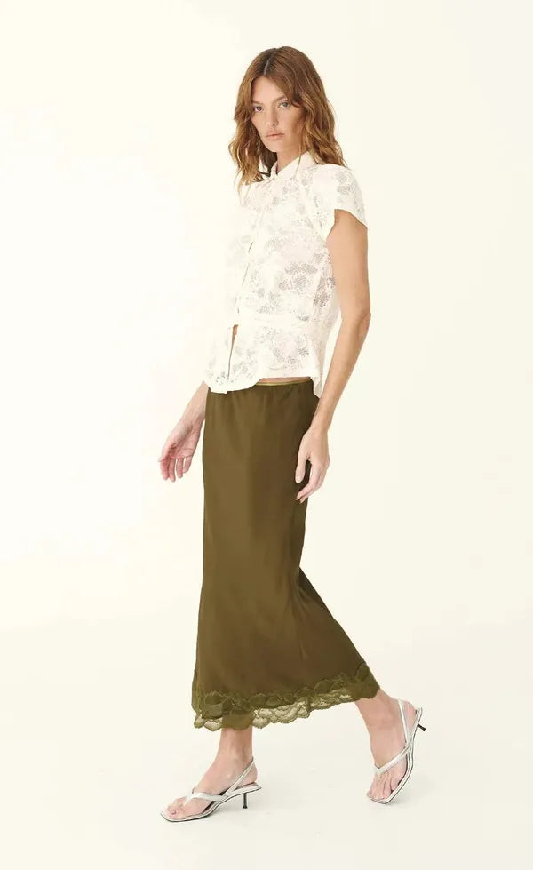 Marina Silk Midi - Olive