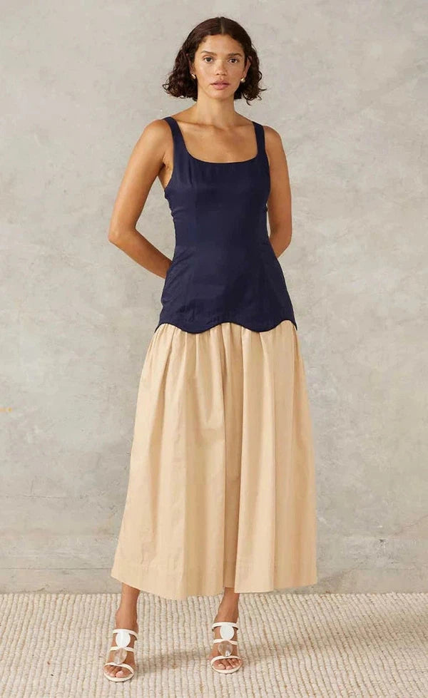 Formation Midi Dress - Navy / Sand