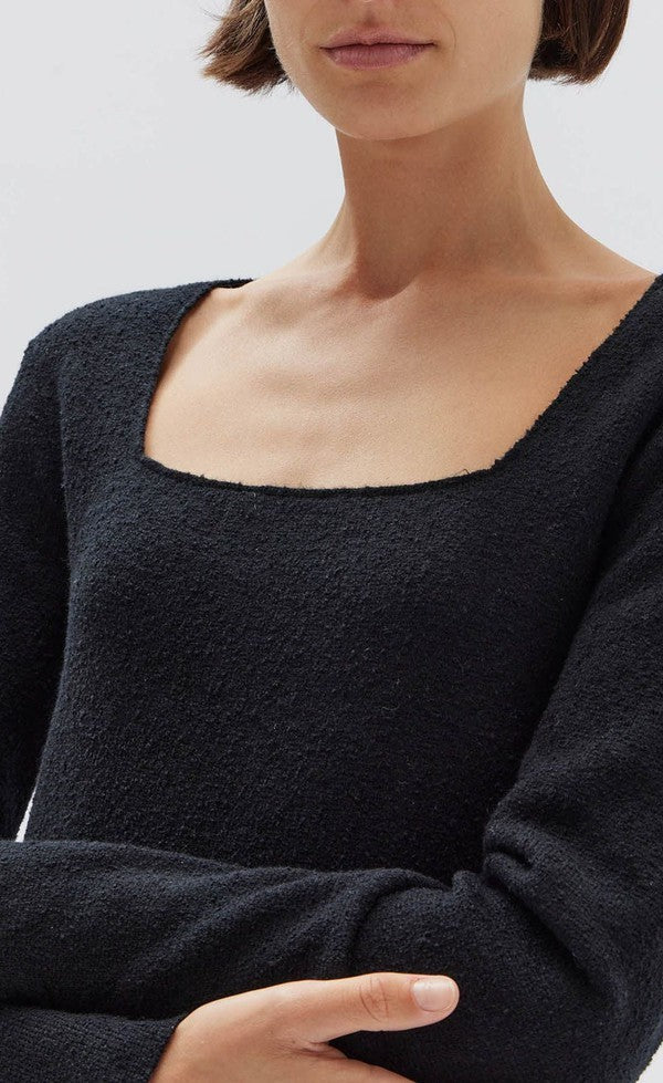 Meredith Square Neck Long Sleeve Top - Black