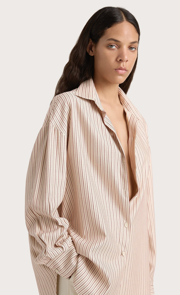 En Vau Shirt - Pinstripe Garnet/Blush