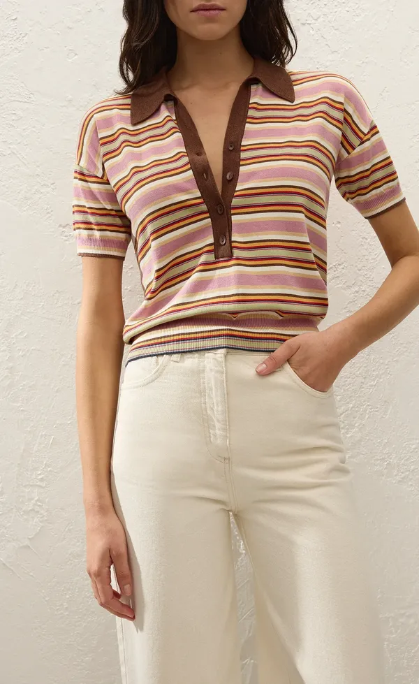 Sable Polo Shirt Luis Stripe Dusty Mauve