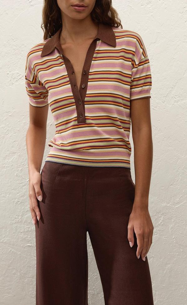 Sable Polo Shirt Luis Stripe Dusty Mauve