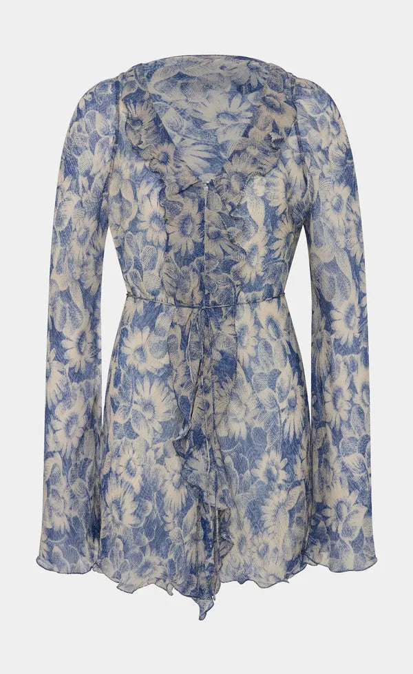 Lilia Ruffle Long Sleeve Mini Dress - Daisy Meadow