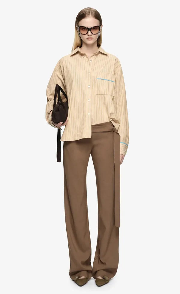 Zanda Shirt - Tan Pinstripe/Azure Blue