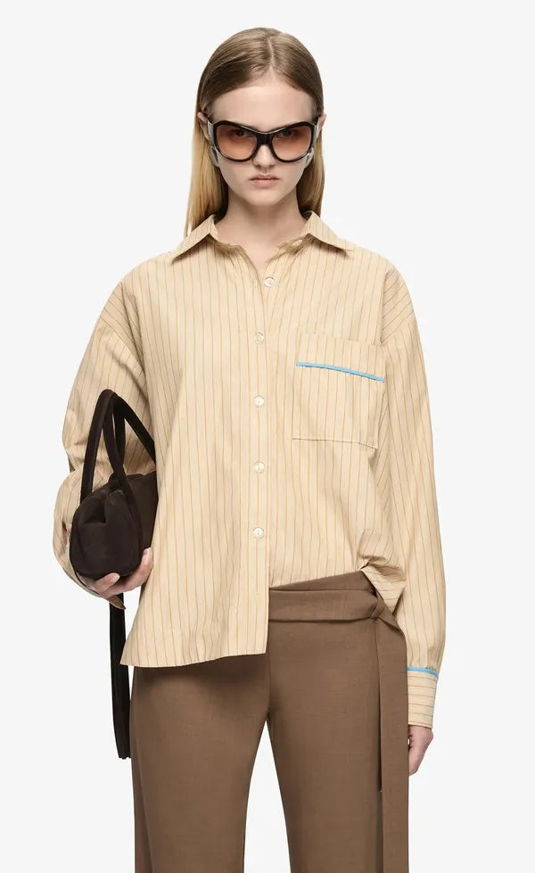 Zanda Shirt - Tan Pinstripe/Azure Blue