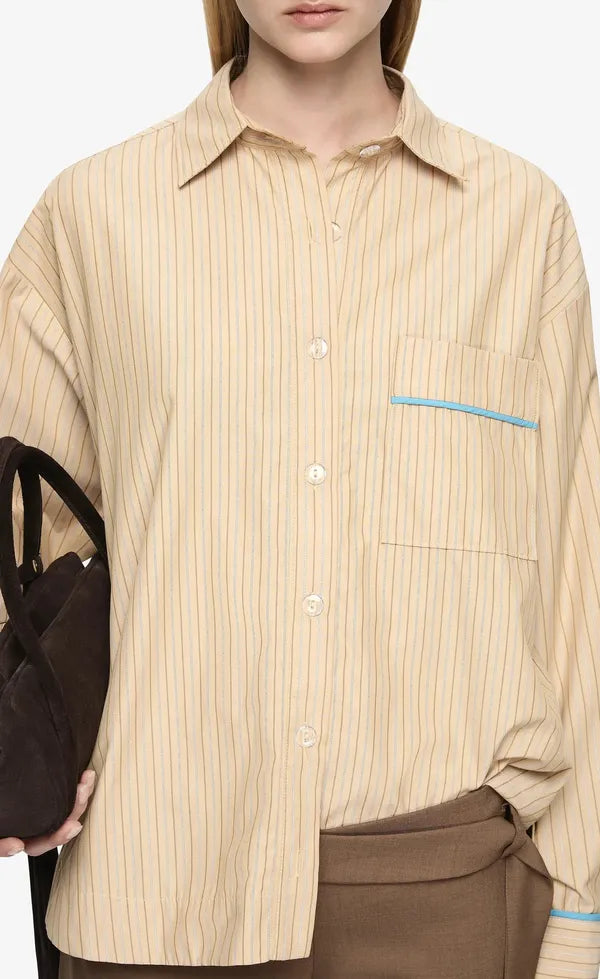 Zanda Shirt - Tan Pinstripe/Azure Blue