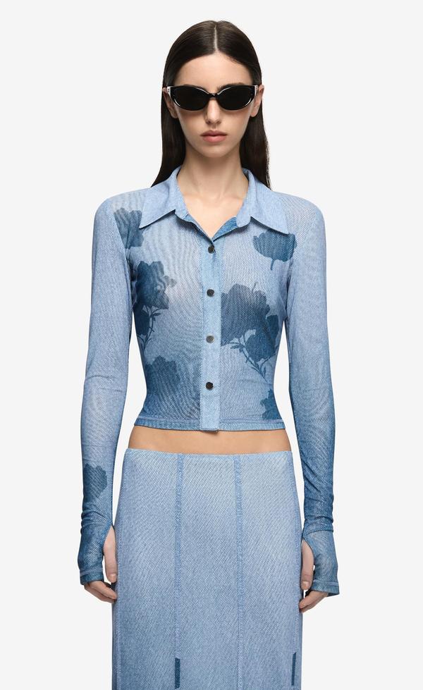 Musa Long Sleeve Top - Denim floral