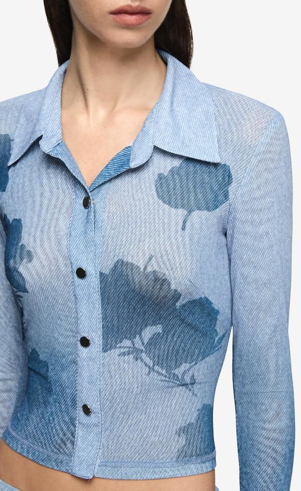 Musa Long Sleeve Top - Denim floral
