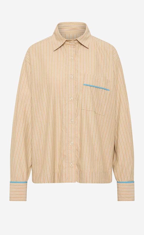 Zanda Shirt - Tan Pinstripe/Azure Blue