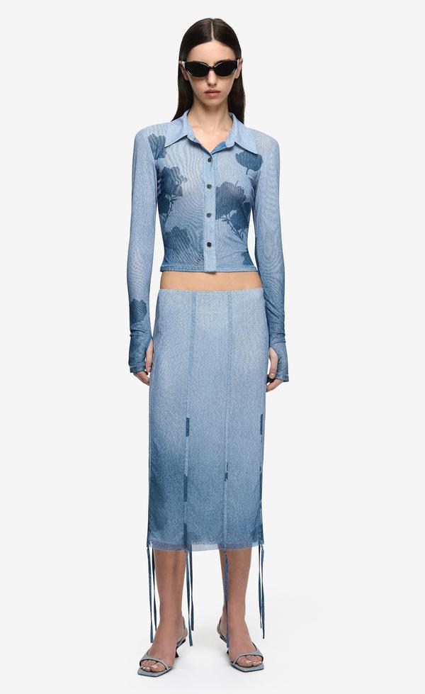 Musa Long Sleeve Top - Denim floral