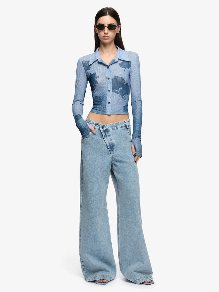 Musa Long Sleeve Top - Denim floral