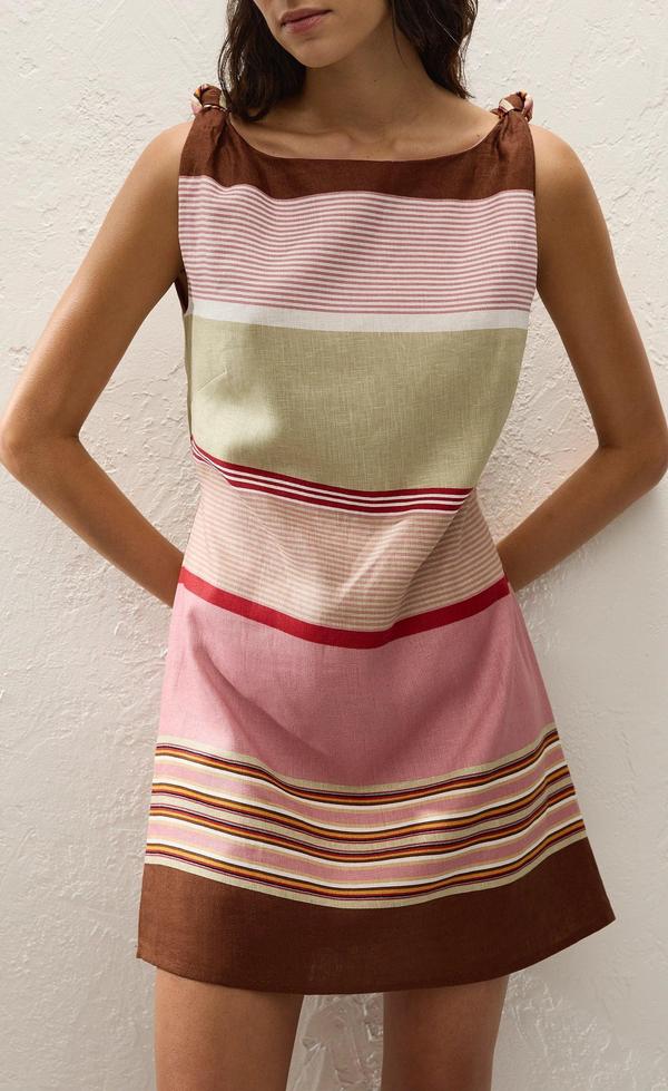 Flor Mini Dress Barragan Stripe Dusty Mauve
