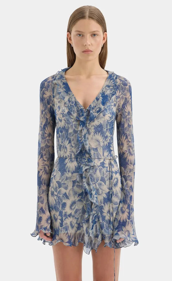 Lilia Ruffle Long Sleeve Mini Dress - Daisy Meadow