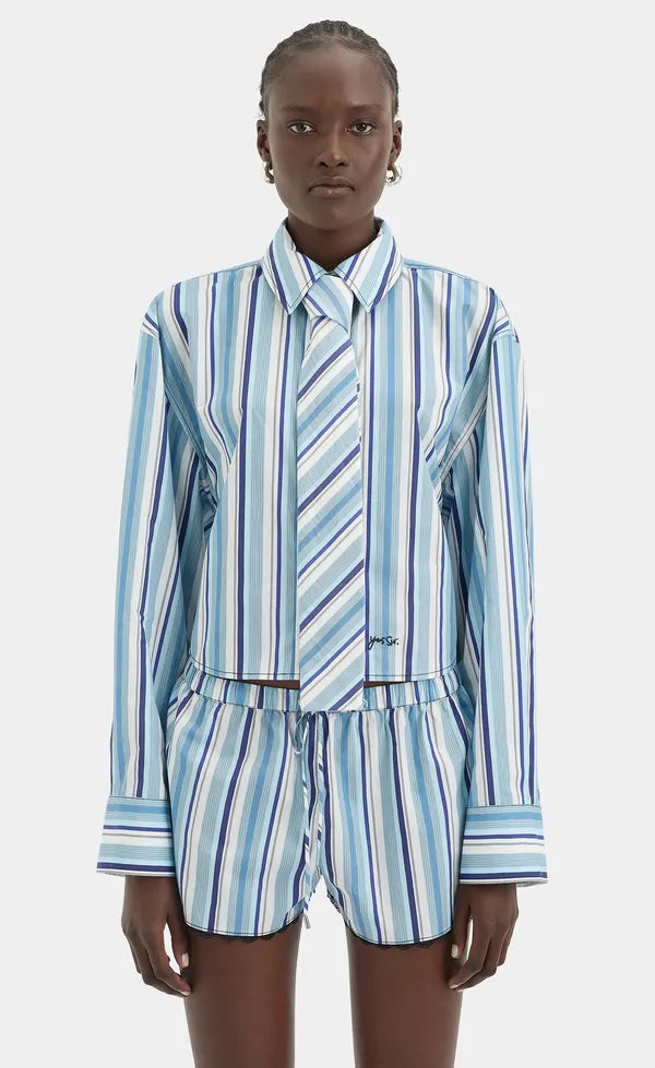Vester Cropped Shirt - Blue Stripe