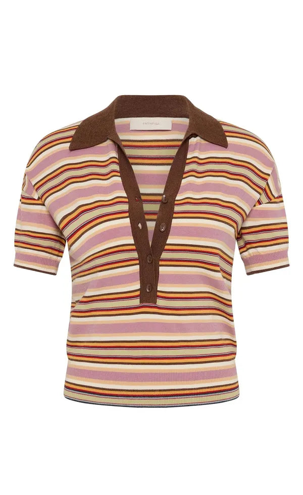 Sable Polo Shirt Luis Stripe Dusty Mauve
