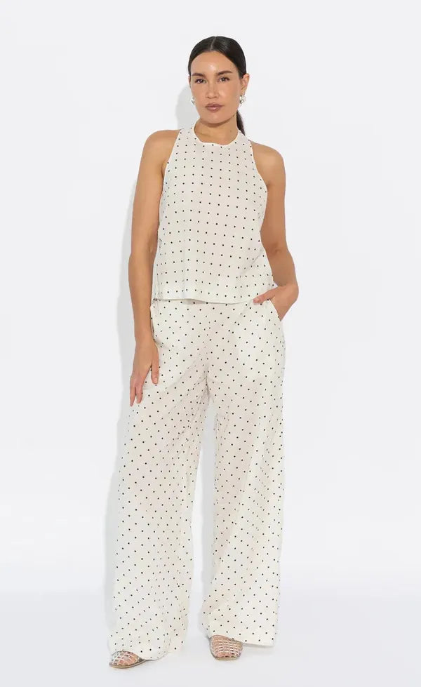 Sedona Halter Top - Vanilla/Black Polka Dot