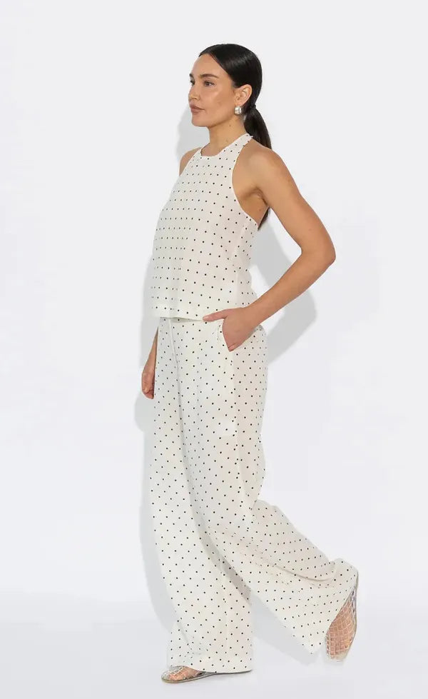 Sedona Halter Top - Vanilla/Black Polka Dot