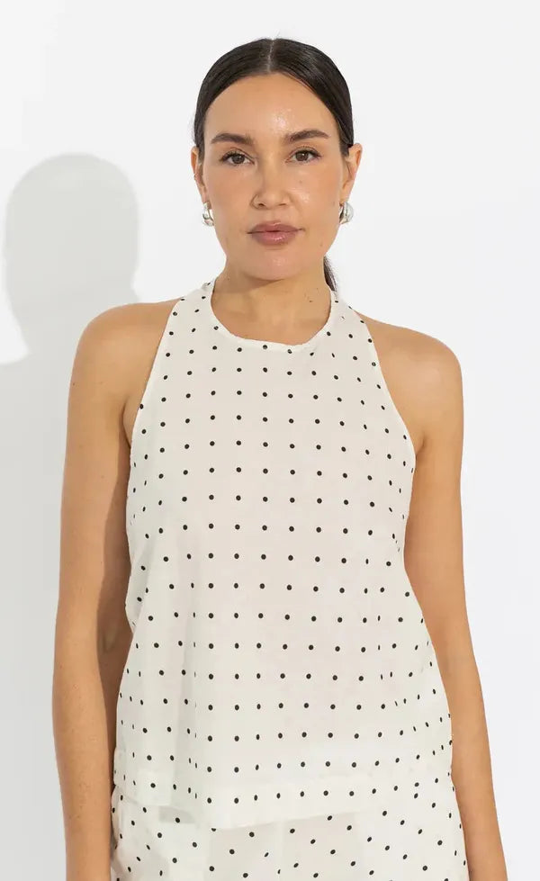 Sedona Halter Top - Vanilla/Black Polka Dot