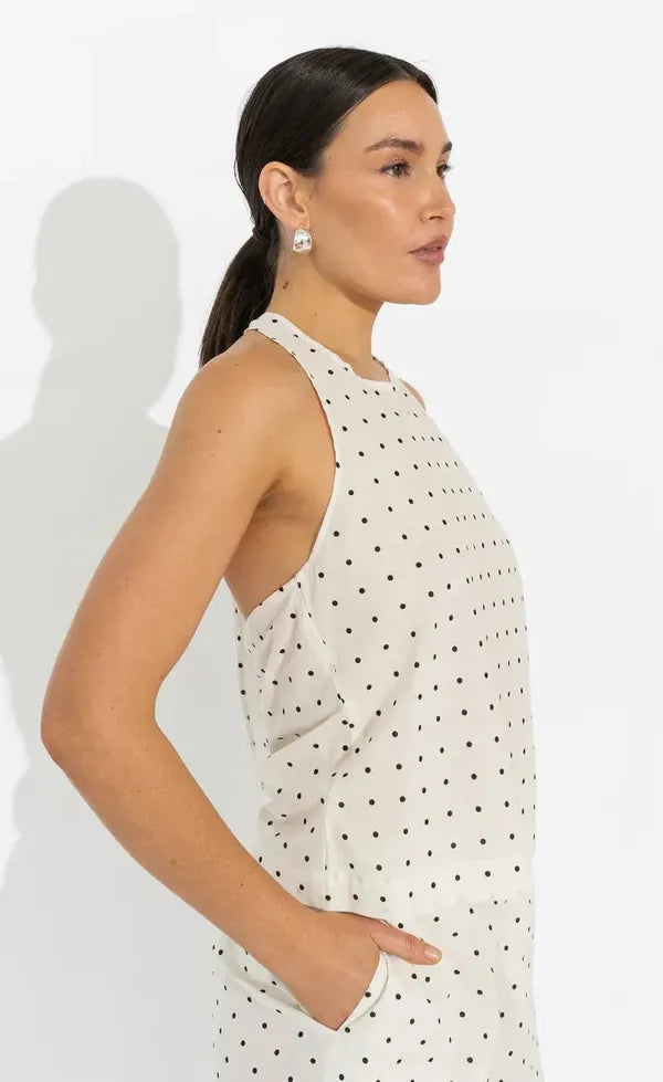 Sedona Halter Top - Vanilla/Black Polka Dot