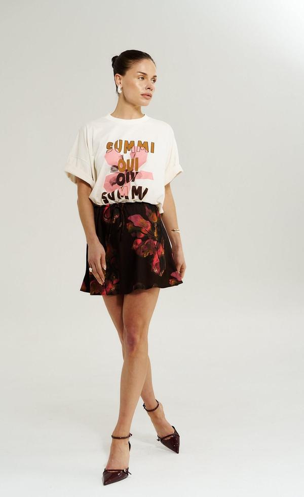 Mini Bias Cut Skirt - Chocolate Petals