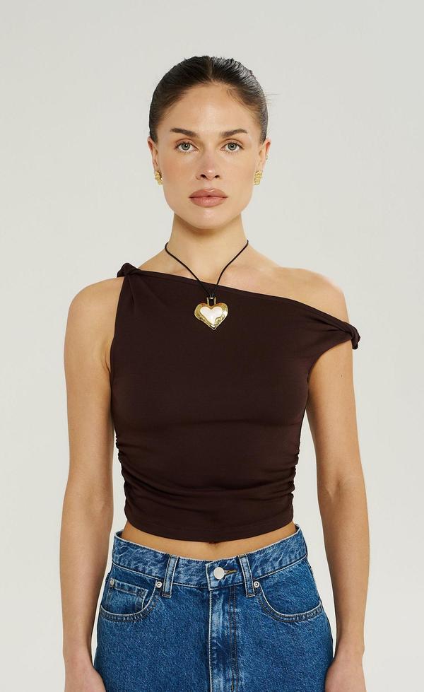 Off The Shoulder Twist Top - Chocolate