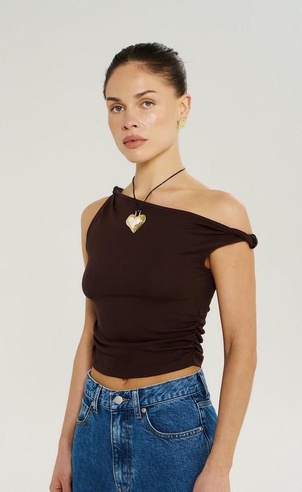 Off The Shoulder Twist Top - Chocolate