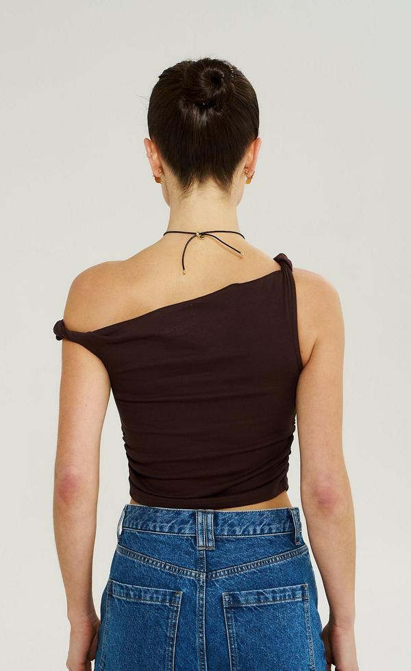 Off The Shoulder Twist Top - Chocolate