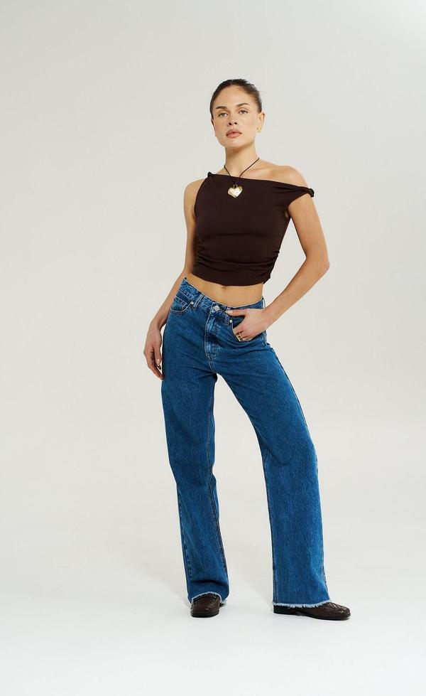 Off The Shoulder Twist Top - Chocolate