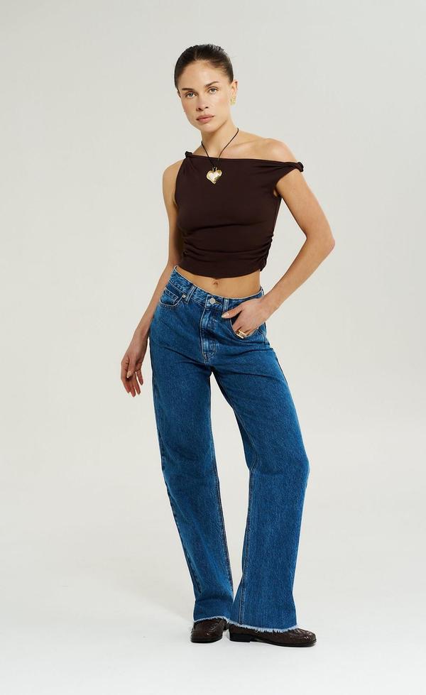 Off The Shoulder Twist Top - Chocolate