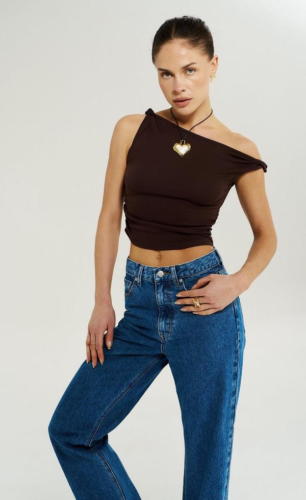 Off The Shoulder Twist Top - Chocolate