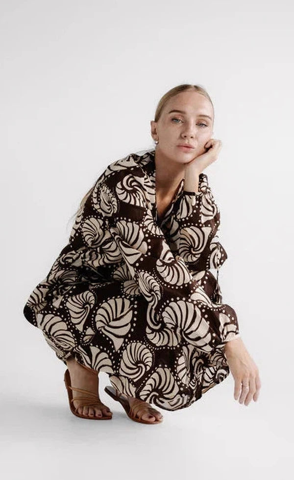 Gaia Long Sleeve Dress - Amphitrite Print