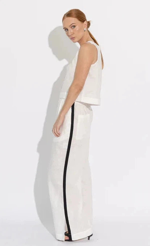 Laila Track Pant - White w black stripe