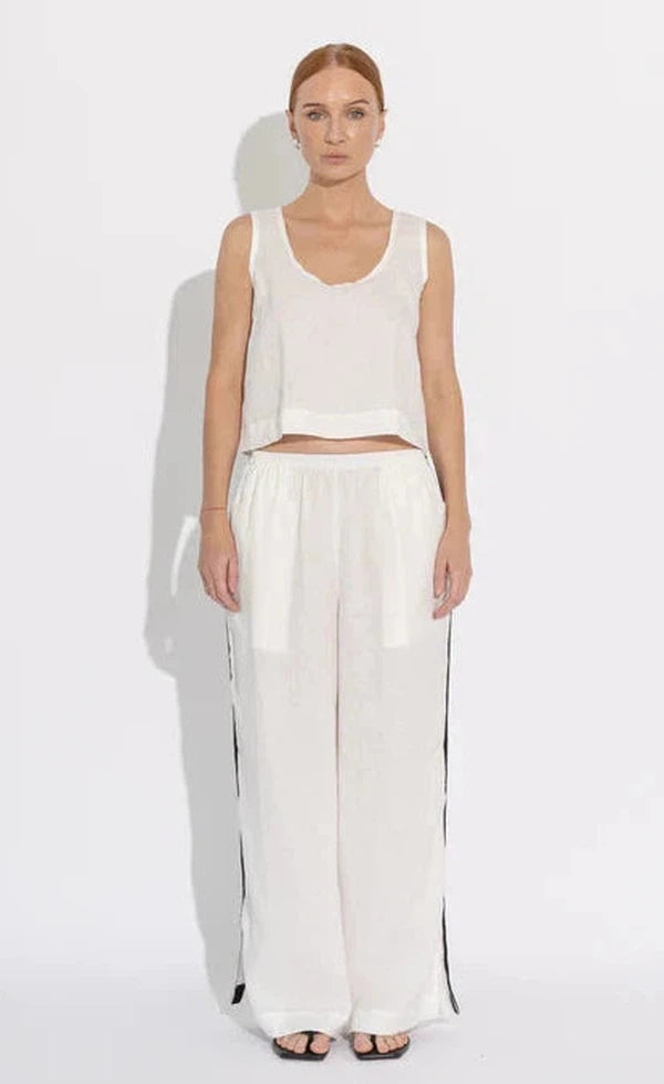 Laila Track Pant - White w black stripe