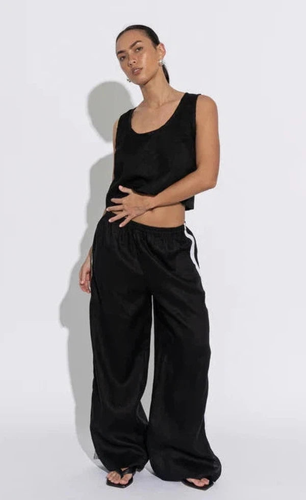 Laila Track Pant - Black w white stripe