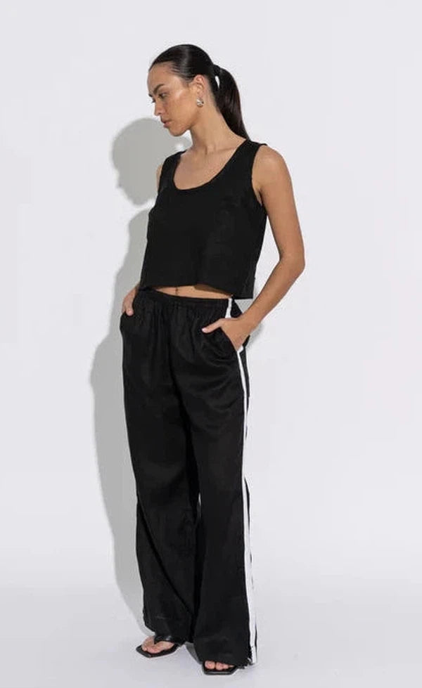 Laila Track Pant - Black w white stripe