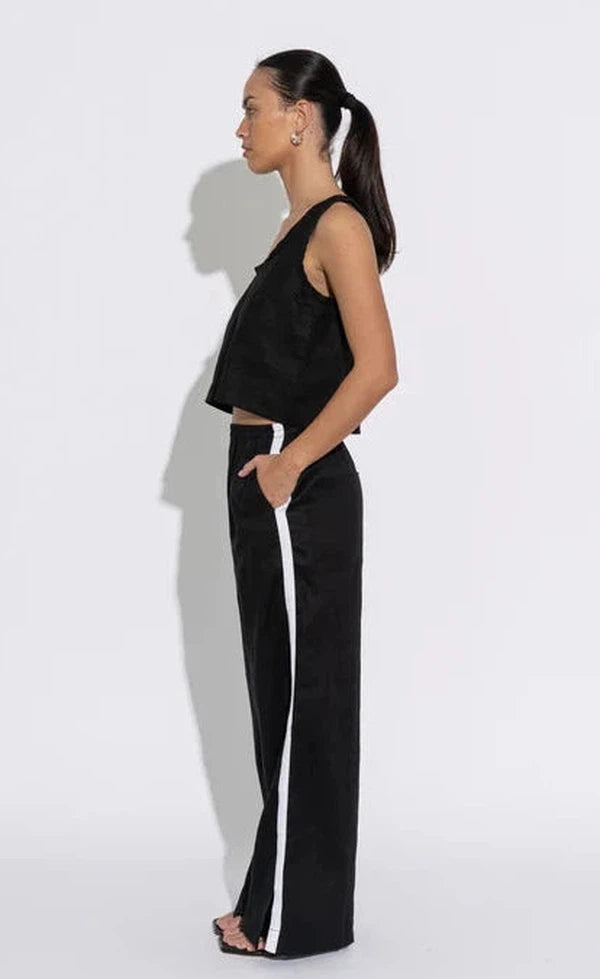 Laila Track Pant - Black w white stripe