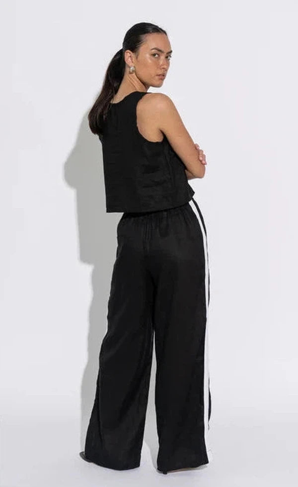 Laila Track Pant - Black w white stripe