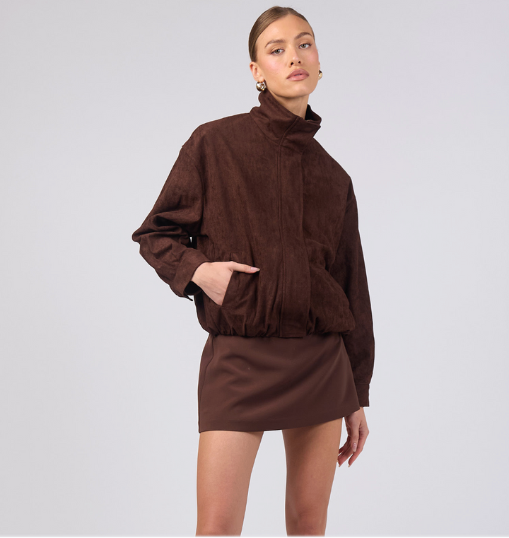 Faux Suede Bomber Jacket Espresso