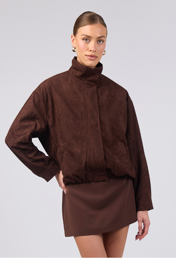Faux Suede Bomber Jacket Espresso