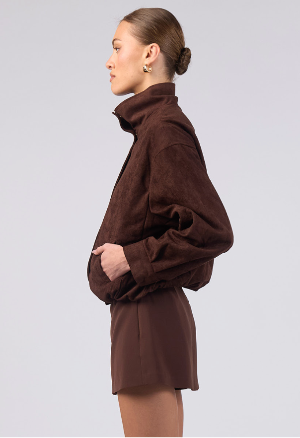 Faux Suede Bomber Jacket Espresso