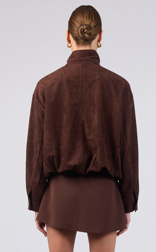 Faux Suede Bomber Jacket Espresso