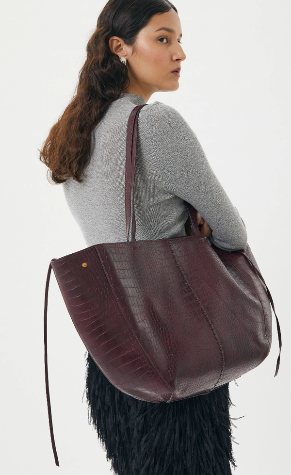 Reese Market Tote - Bordeaux Croc