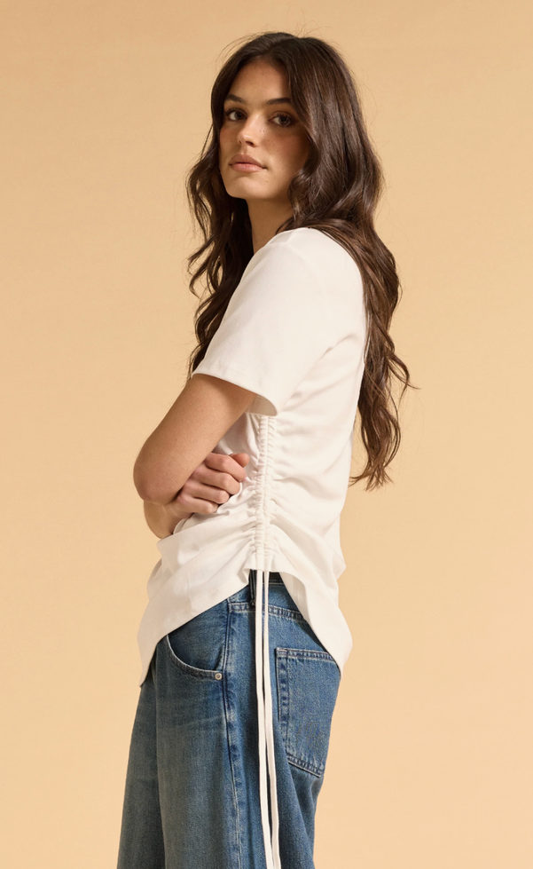 Rouched Side Tee - White