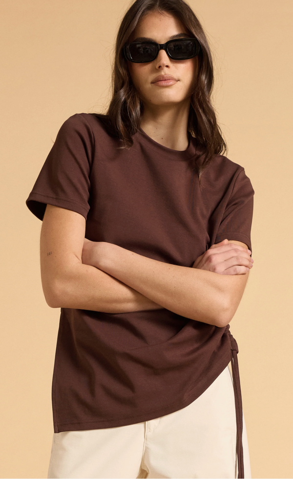Rouched Side Tee - Brown